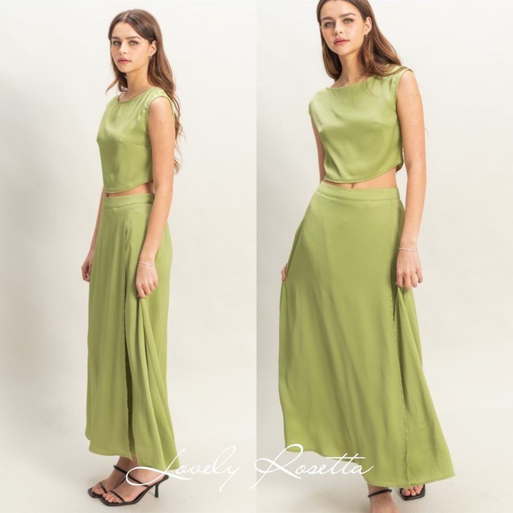 Green Two-Piece Maxi Skirt and Top Set